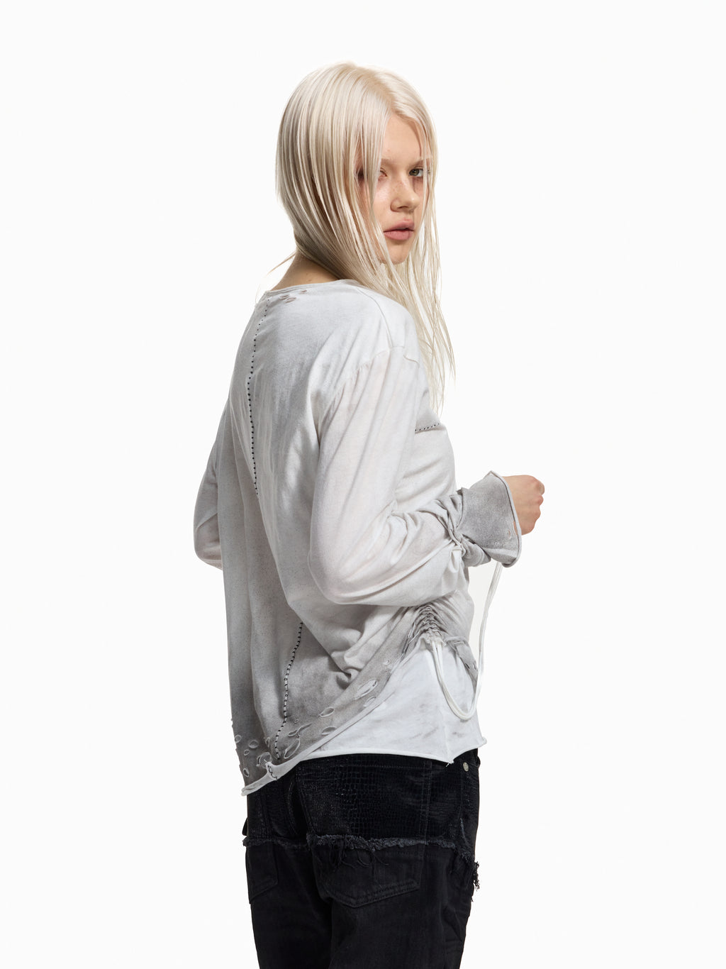 Flyerrer Distressed Ribbon Gradient Spray‑Paint Long‑Sleeve Top FR371