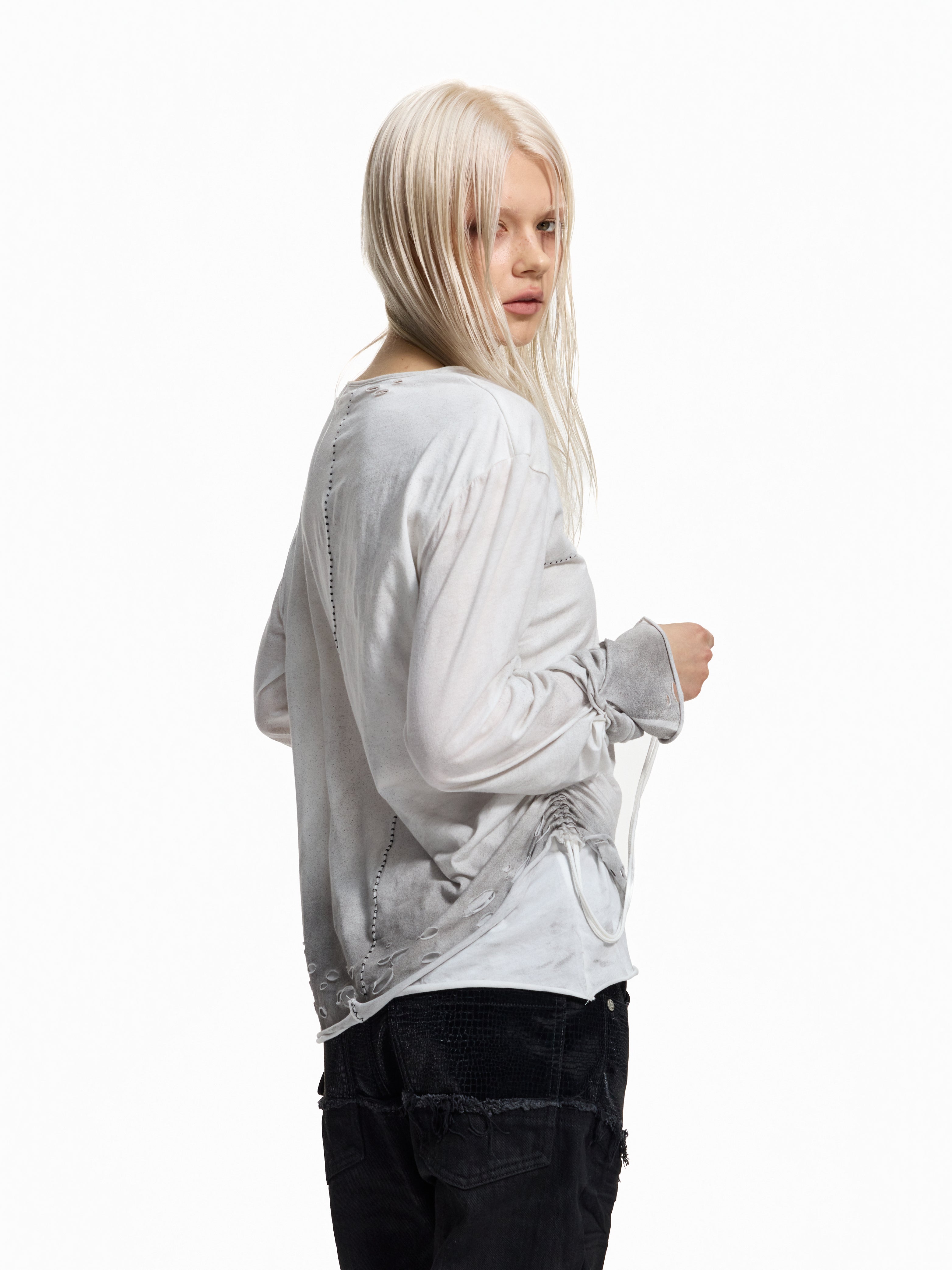 Flyerrer Distressed Ribbon Gradient Spray‑Paint Long‑Sleeve Top FR371