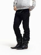 Flyerrer Cretaceous Patchwork‑Leather Vintage Stacked Jeans FR369