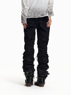Flyerrer Cretaceous Patchwork‑Leather Vintage Stacked Jeans FR369
