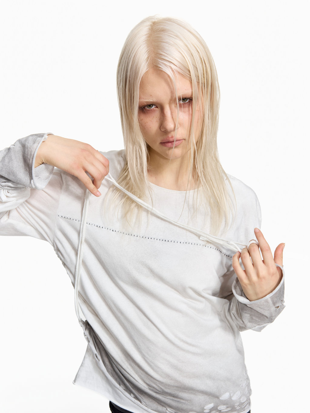 Flyerrer Distressed Ribbon Gradient Spray‑Paint Long‑Sleeve Top FR371