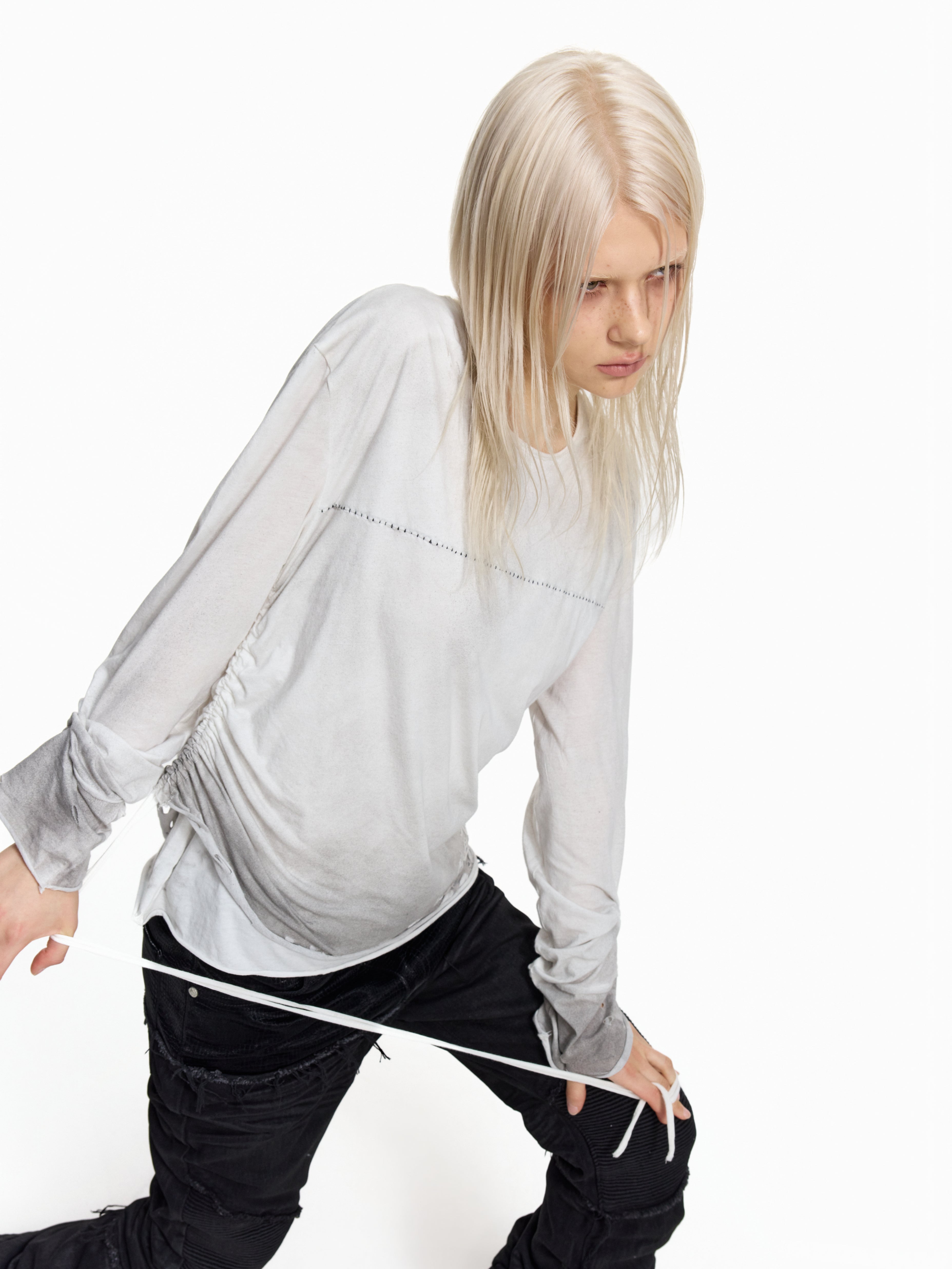 Flyerrer Distressed Ribbon Gradient Spray‑Paint Long‑Sleeve Top FR371