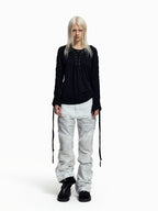 Flyerrer Dark‑Punk Gathered‑Ribbon Strap Printed Wool Base‑Layer Tee FR384