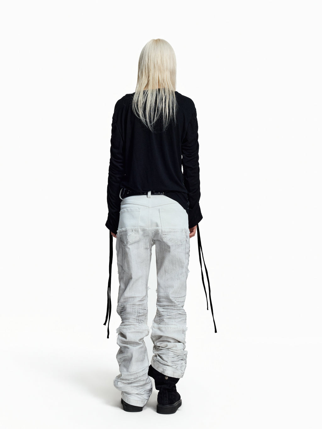 Flyerrer Dark‑Punk Gathered‑Ribbon Strap Printed Wool Base‑Layer Tee FR384