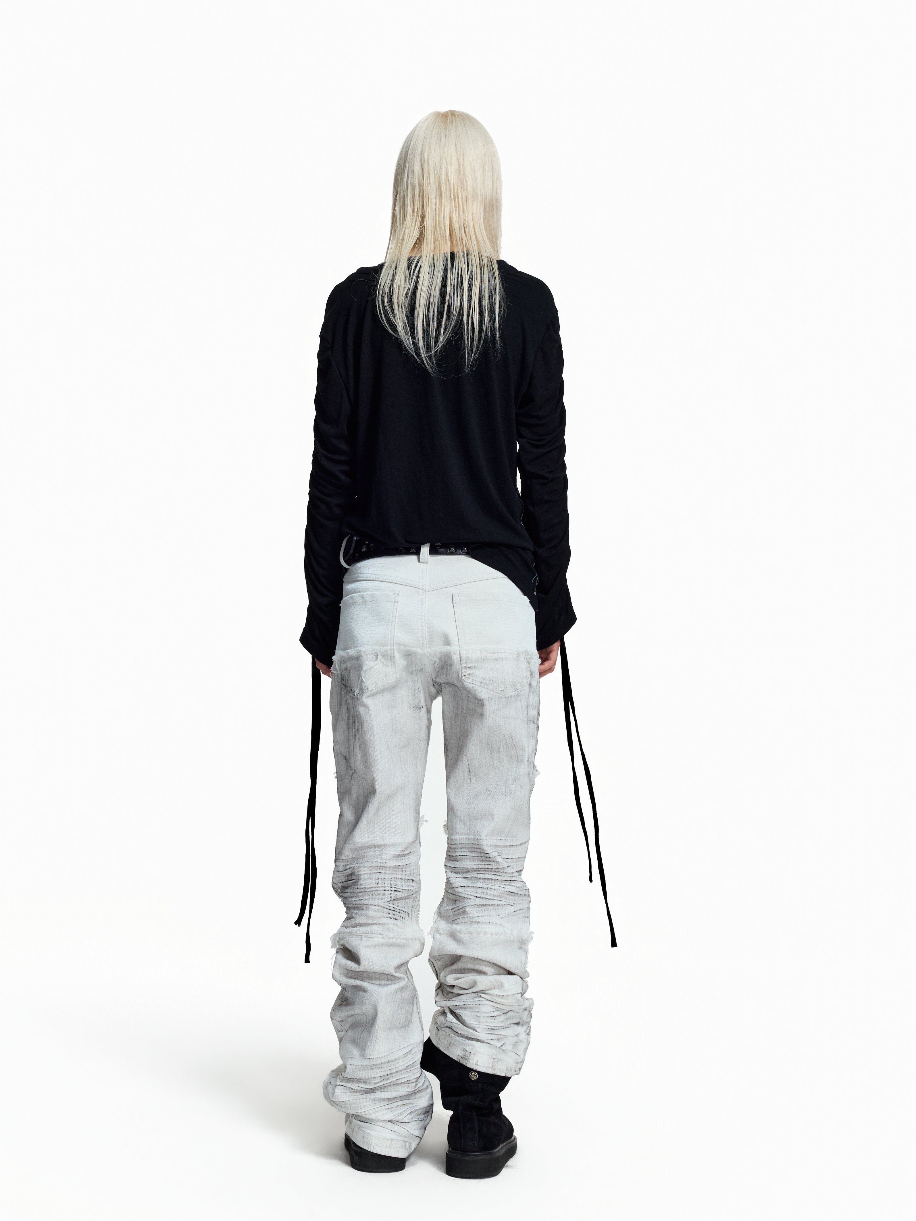 Flyerrer Dark‑Punk Gathered‑Ribbon Strap Printed Wool Base‑Layer Tee FR384