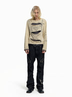 FLYERRER Deconstructed Multi‑Zipper Stud Black Jeans FR373