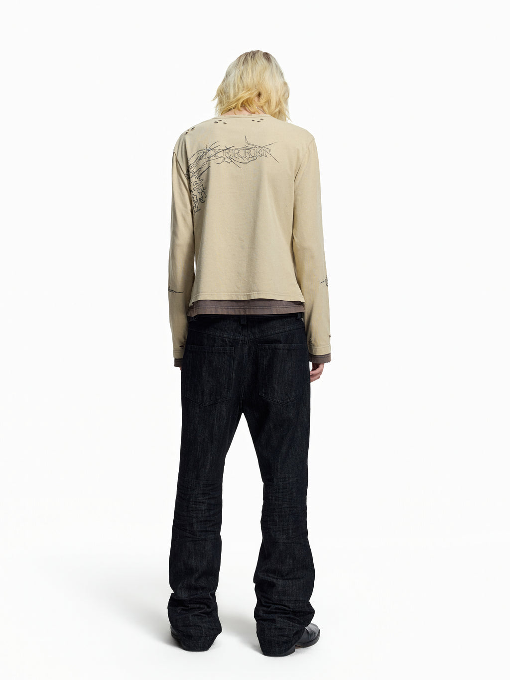 FLYERRER Vintage Manuscript Print Seam‑Split Zipper Layered‑Look Top FR367