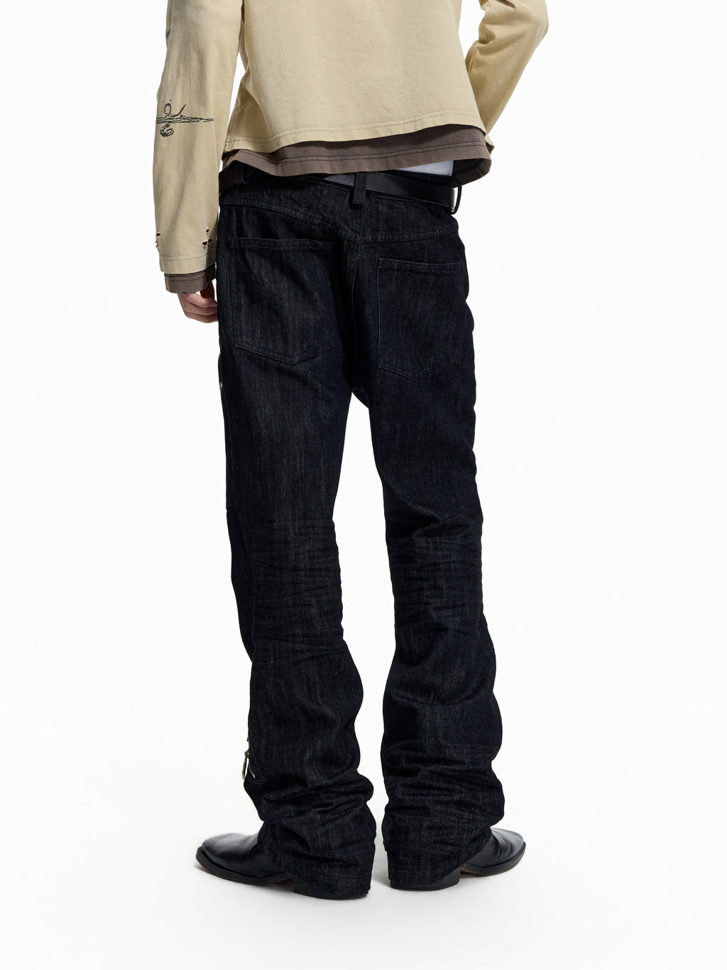 FLYERRER Deconstructed Multi‑Zipper Stud Black Jeans FR373