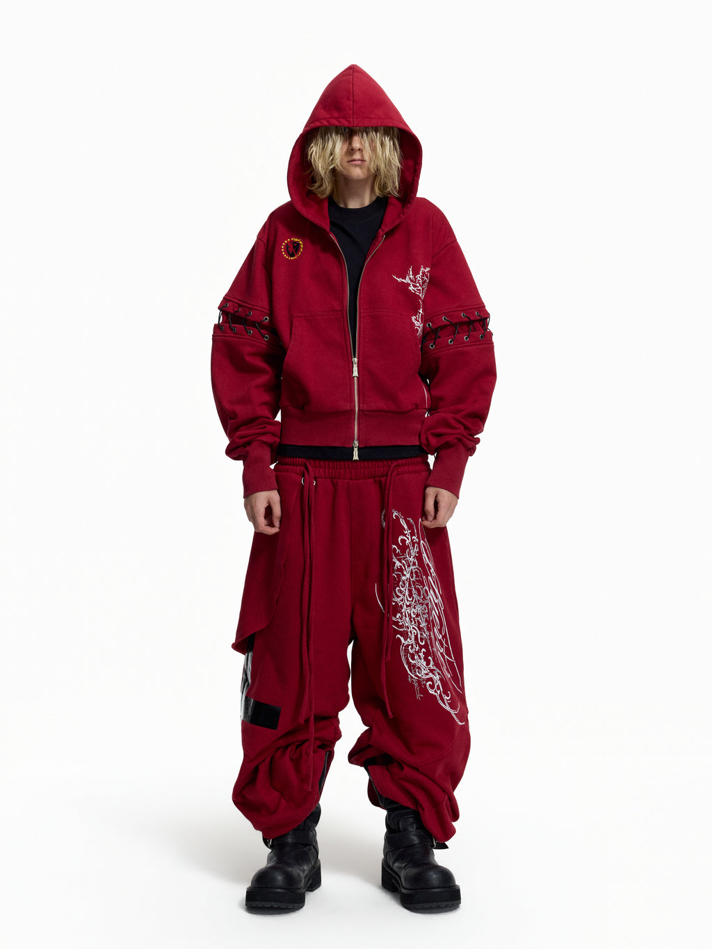Flyerrer Punk Multi‑Strap Deconstructed Wide‑Leg Fall Sweatpants FR378