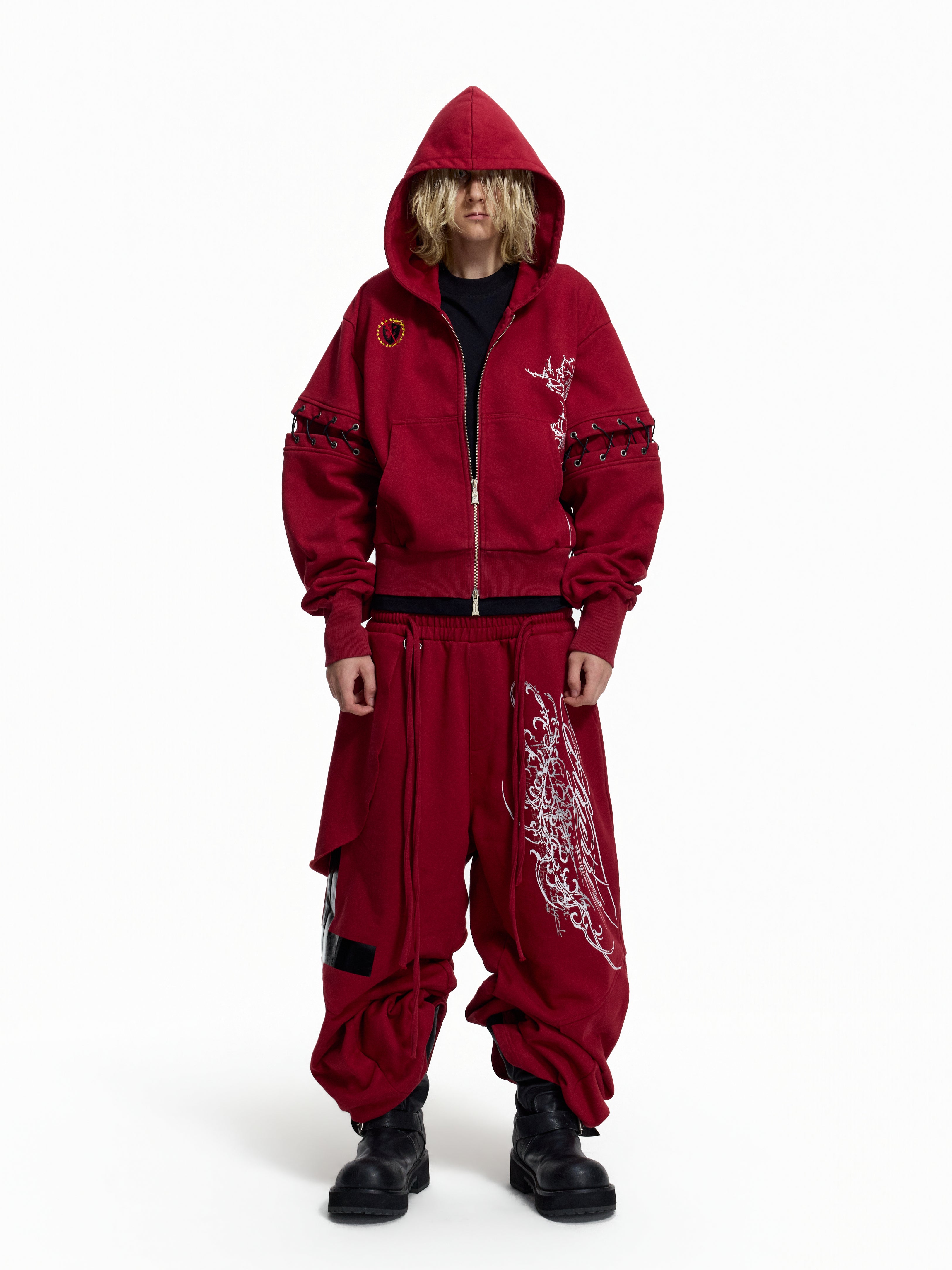 Flyerrer Punk Multi‑Strap Deconstructed Wide‑Leg Fall Sweatpants FR378