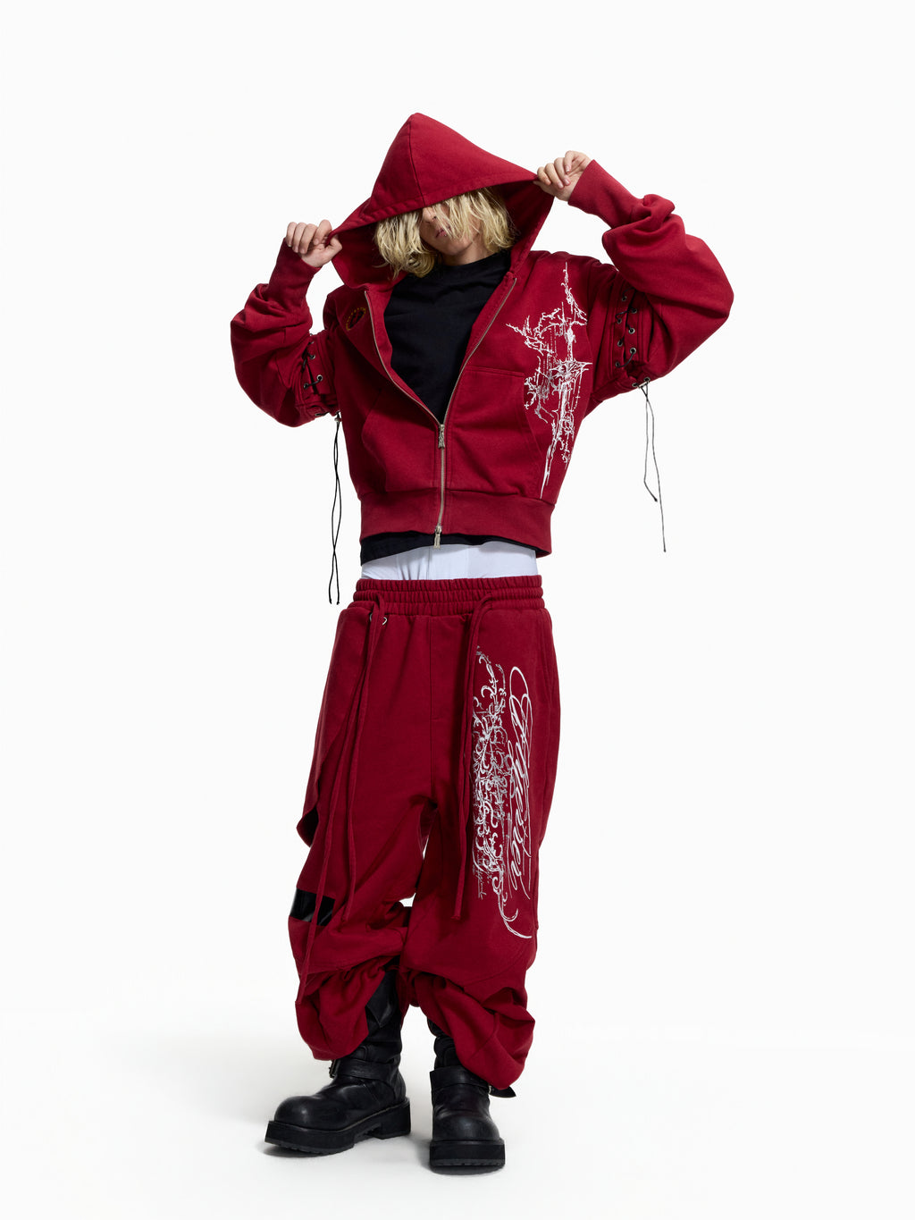 Flyerrer Punk Multi‑Strap Deconstructed Wide‑Leg Fall Sweatpants FR378