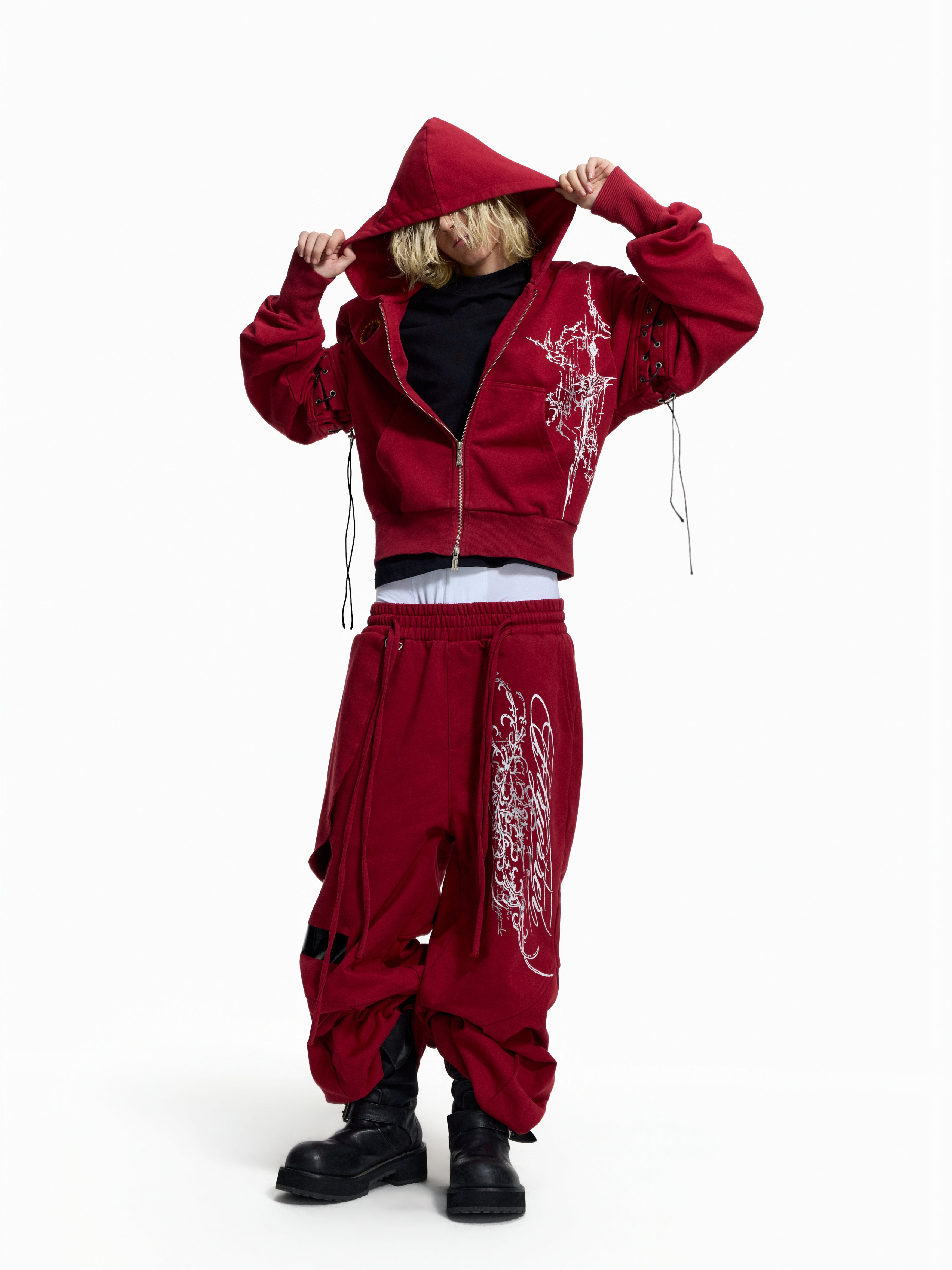 Flyerrer Punk Multi‑Strap Deconstructed Wide‑Leg Fall Sweatpants FR378