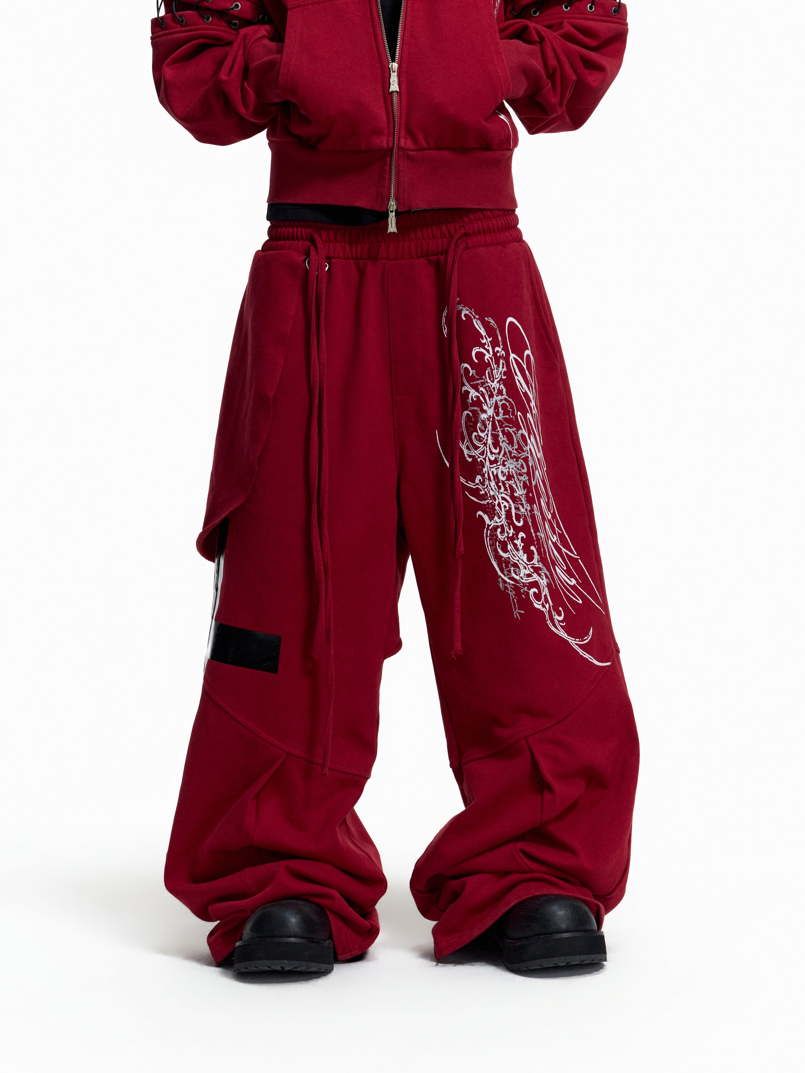 Flyerrer Punk Multi‑Strap Deconstructed Wide‑Leg Fall Sweatpants FR378