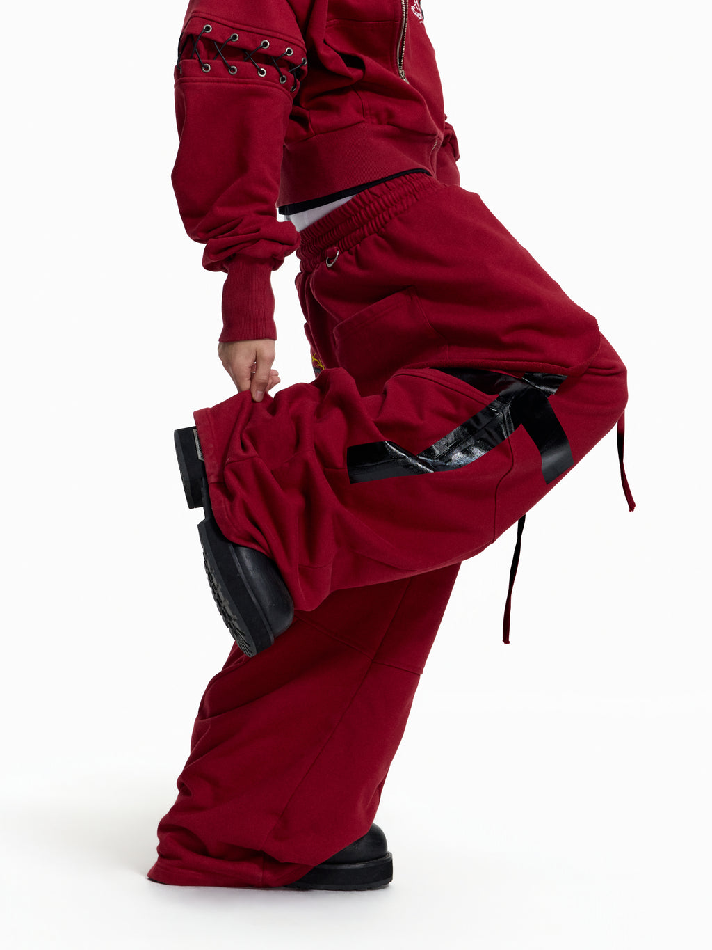 Flyerrer Punk Multi‑Strap Deconstructed Wide‑Leg Fall Sweatpants FR378