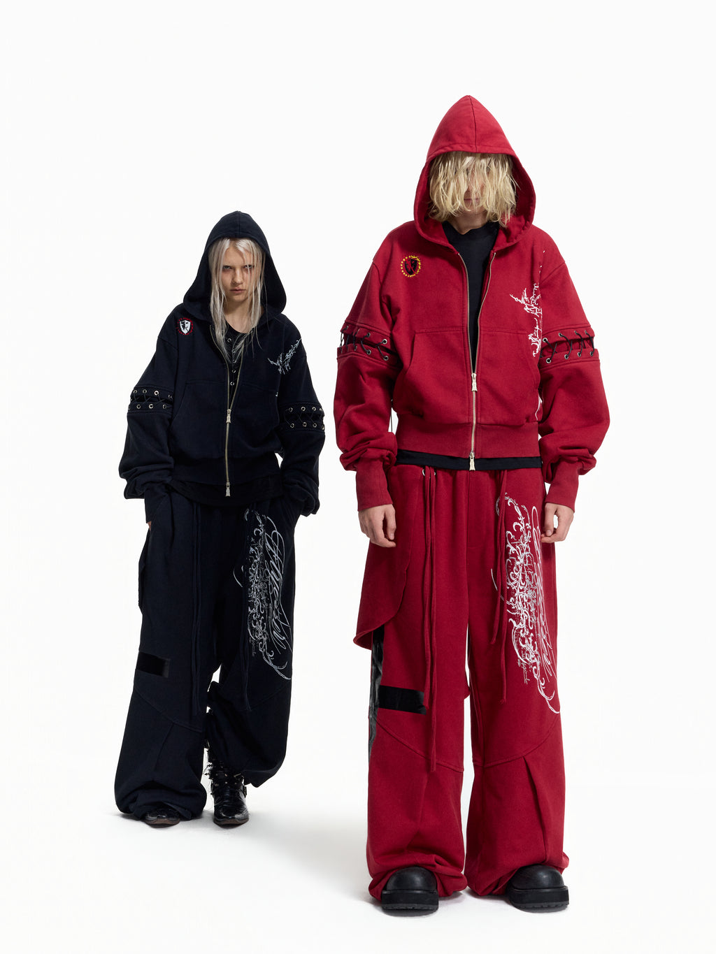 Flyerrer Punk Cropped Wax‑Cord Strap‑Sleeve Zip‑Up Hoodie  FR377
