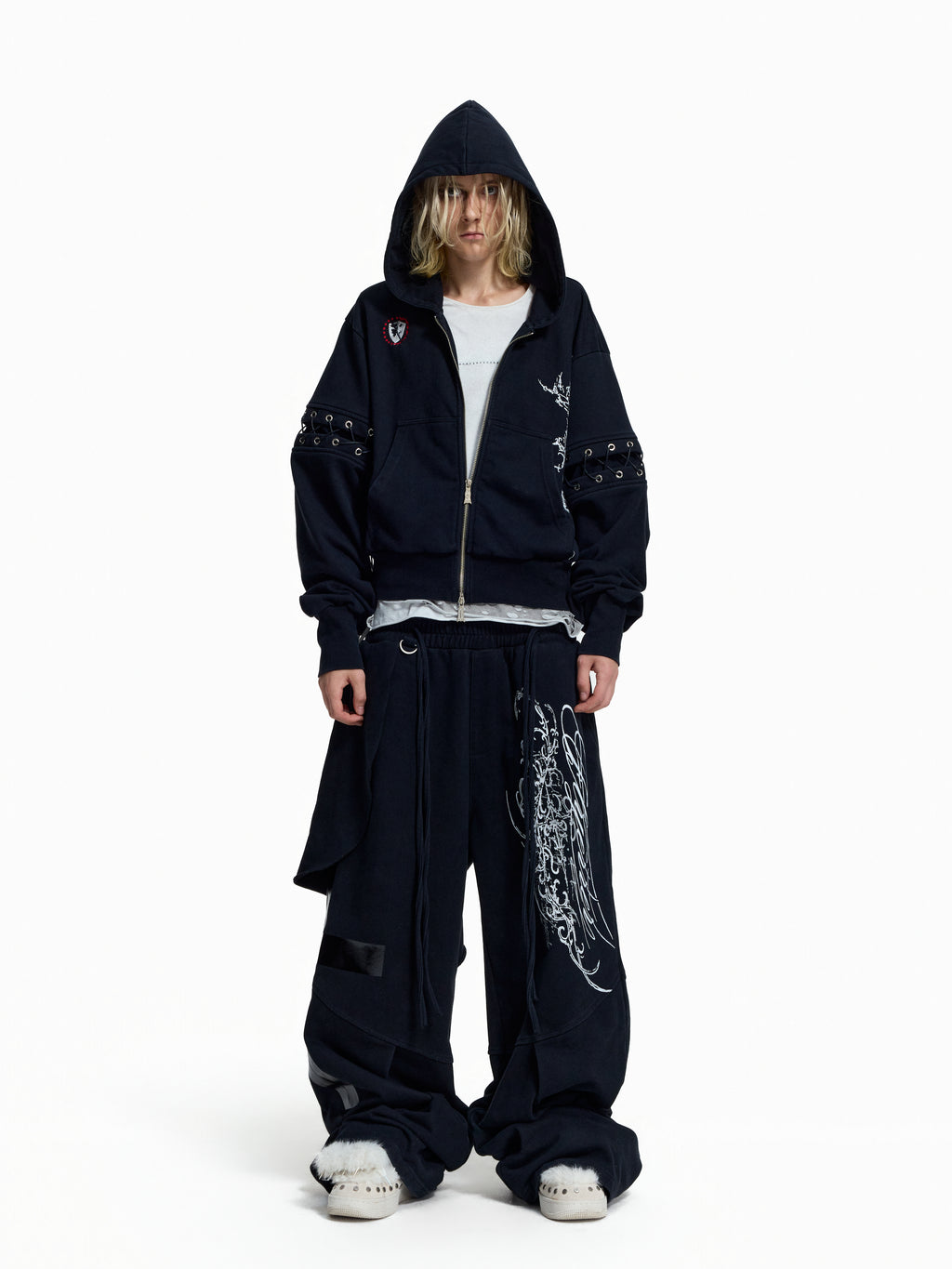 Flyerrer Punk Multi‑Strap Deconstructed Wide‑Leg Fall Sweatpants FR378