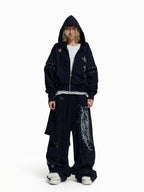 Flyerrer Punk Multi‑Strap Deconstructed Wide‑Leg Fall Sweatpants FR378