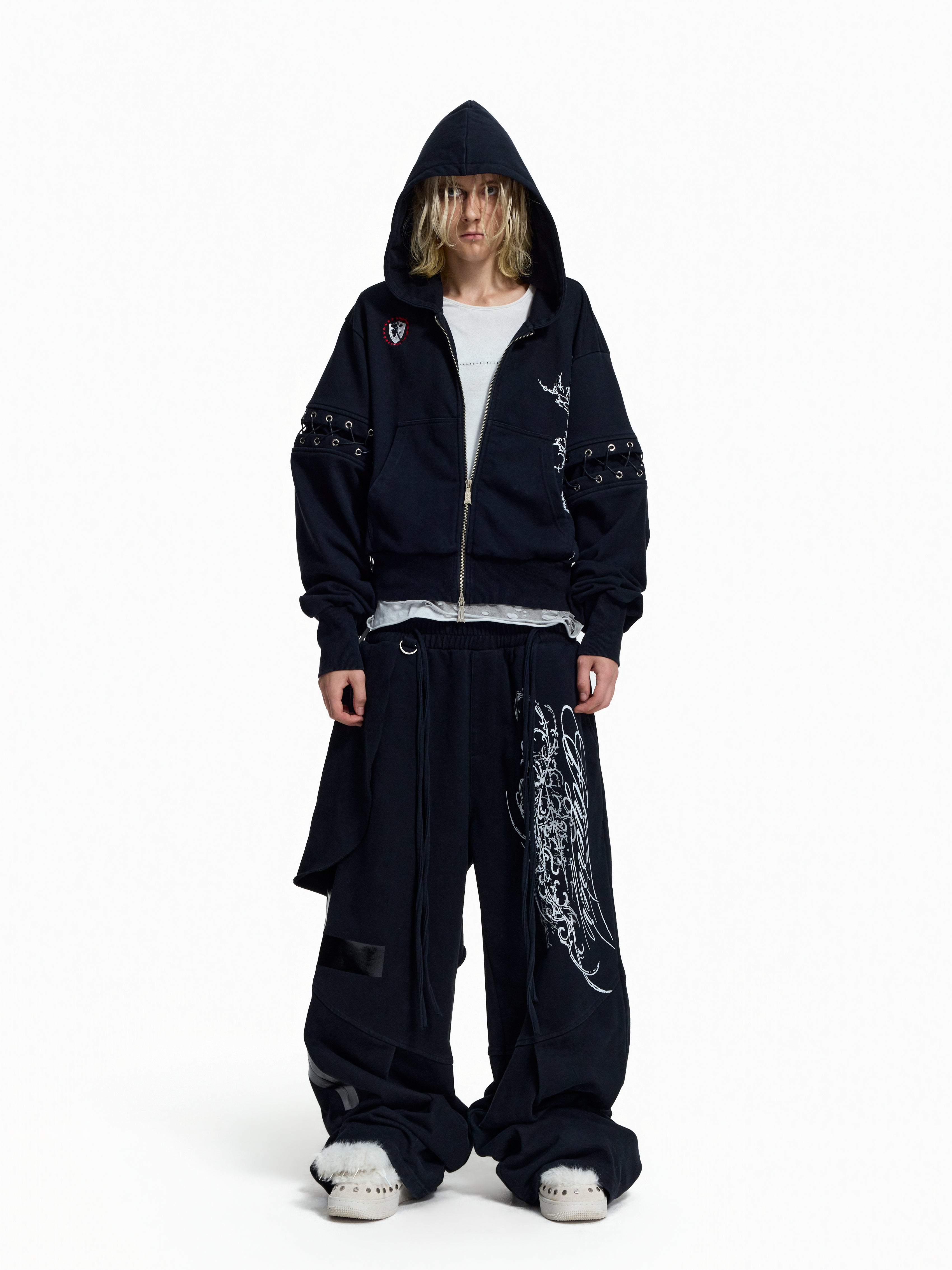 Flyerrer Punk Multi‑Strap Deconstructed Wide‑Leg Fall Sweatpants FR378