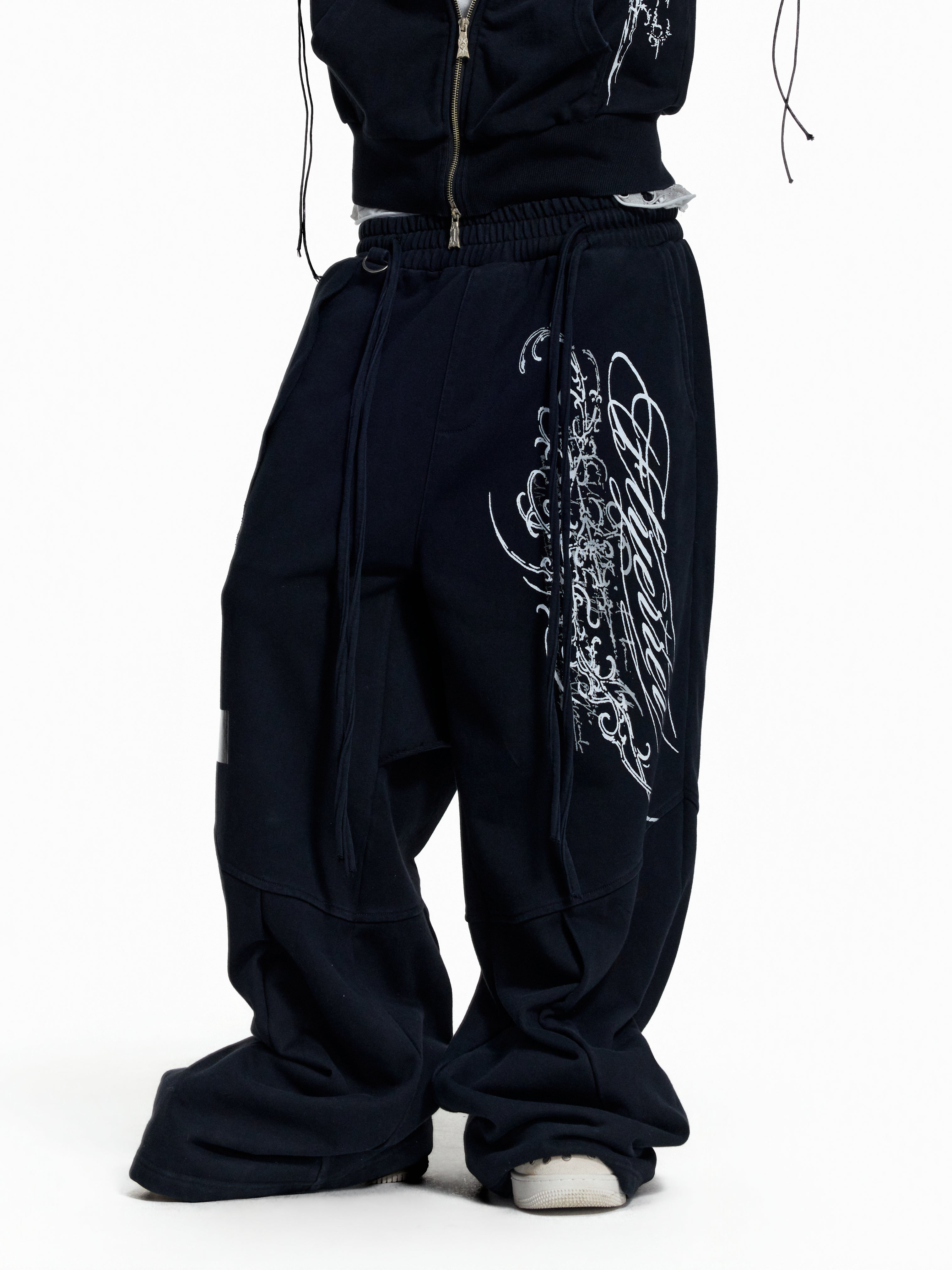 Flyerrer Punk Multi‑Strap Deconstructed Wide‑Leg Fall Sweatpants FR378