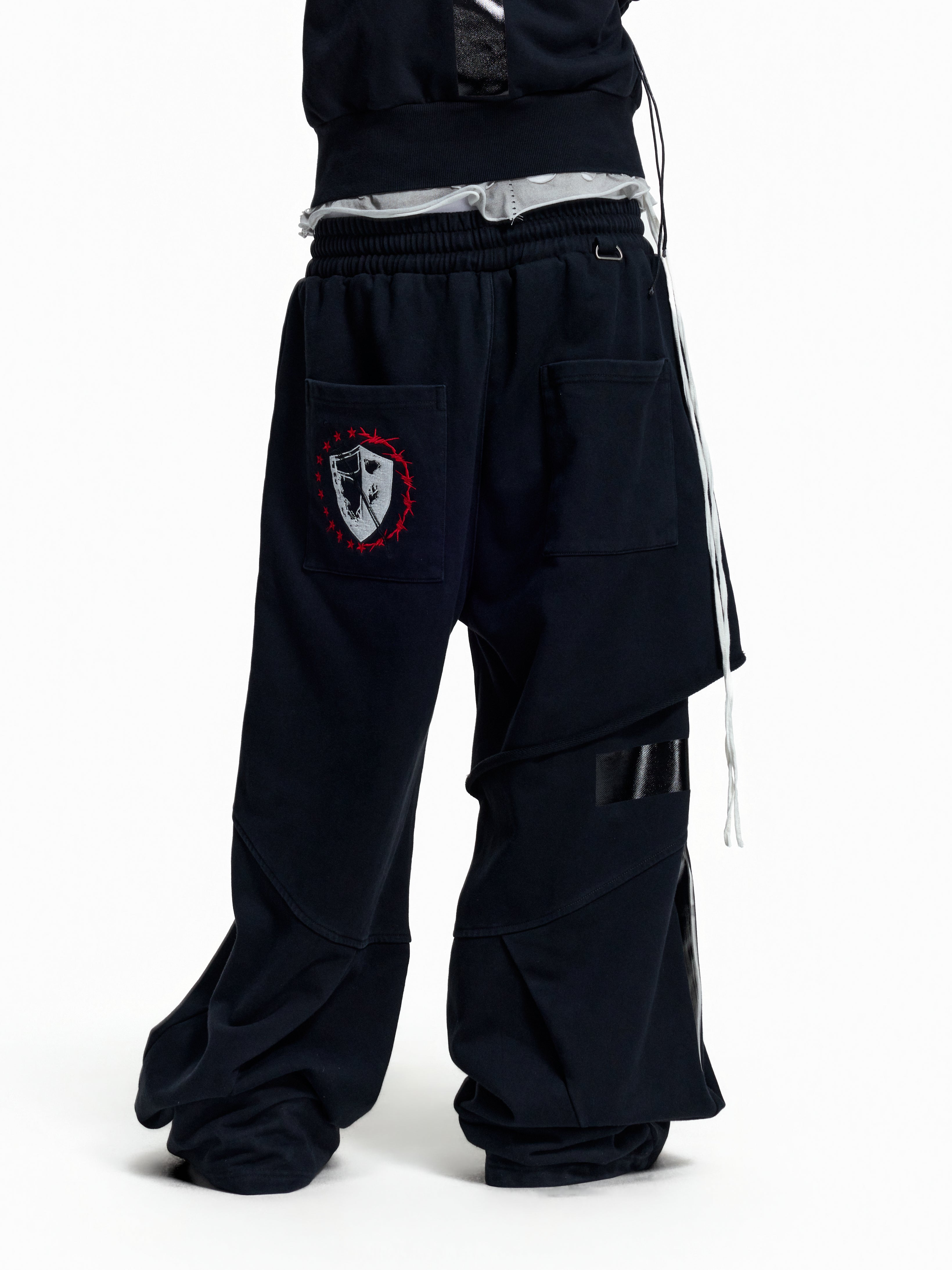 Flyerrer Punk Multi‑Strap Deconstructed Wide‑Leg Fall Sweatpants FR378
