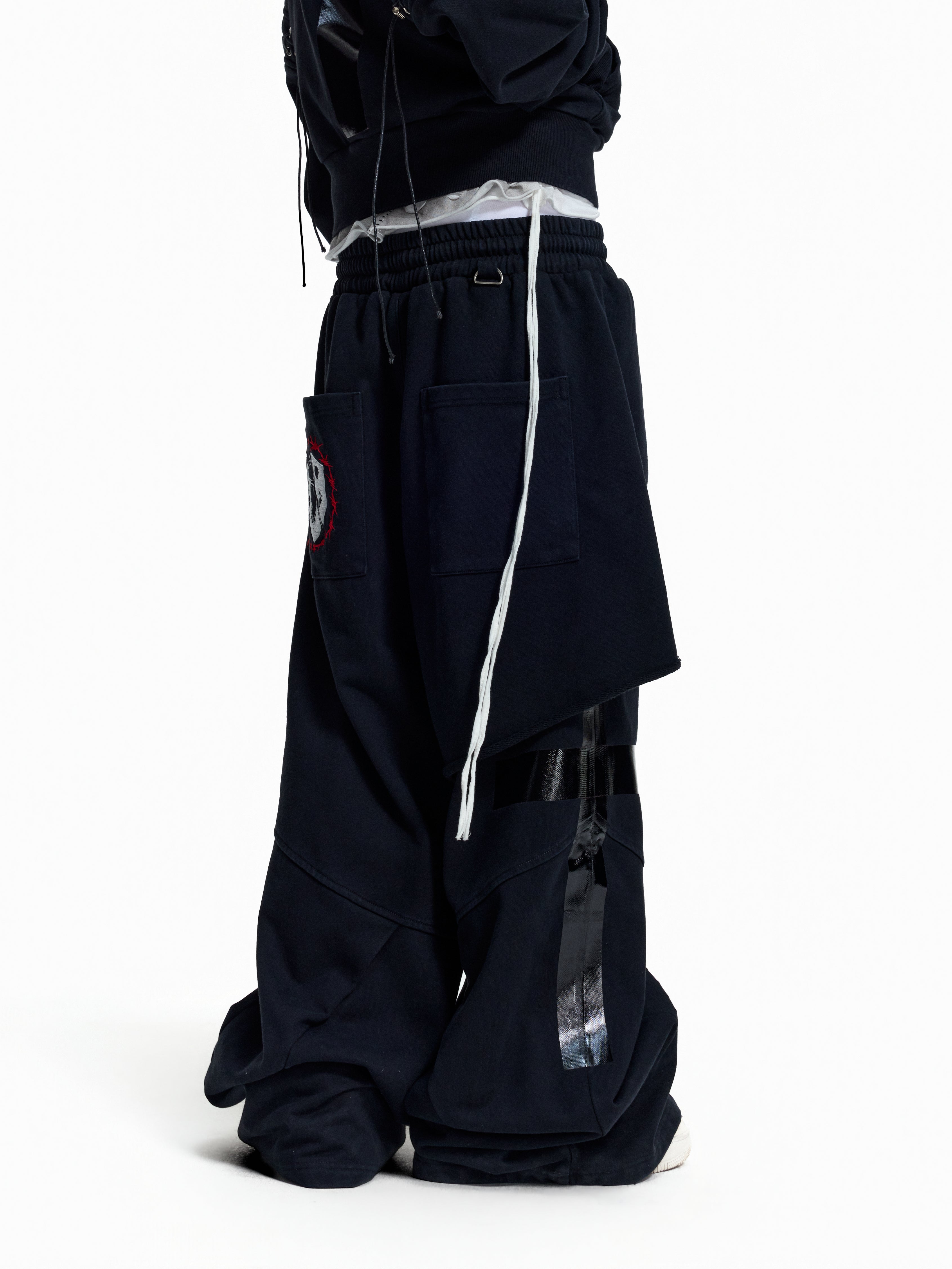 Flyerrer Punk Multi‑Strap Deconstructed Wide‑Leg Fall Sweatpants FR378