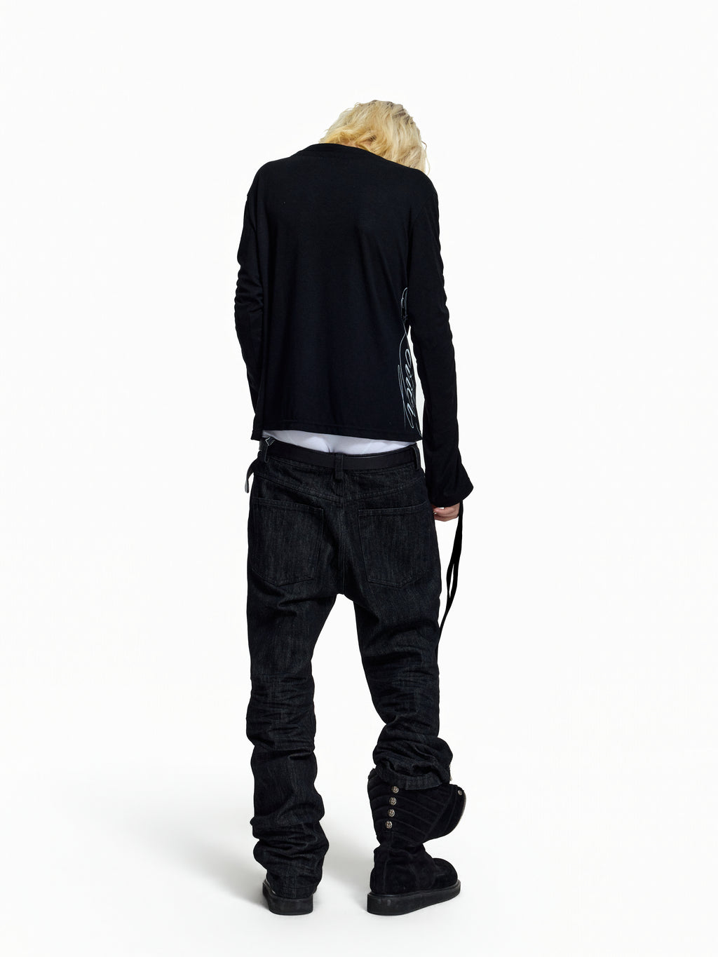 Flyerrer Dark‑Punk Gathered‑Ribbon Strap Printed Wool Base‑Layer Tee FR384