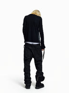 Flyerrer Dark‑Punk Gathered‑Ribbon Strap Printed Wool Base‑Layer Tee FR384