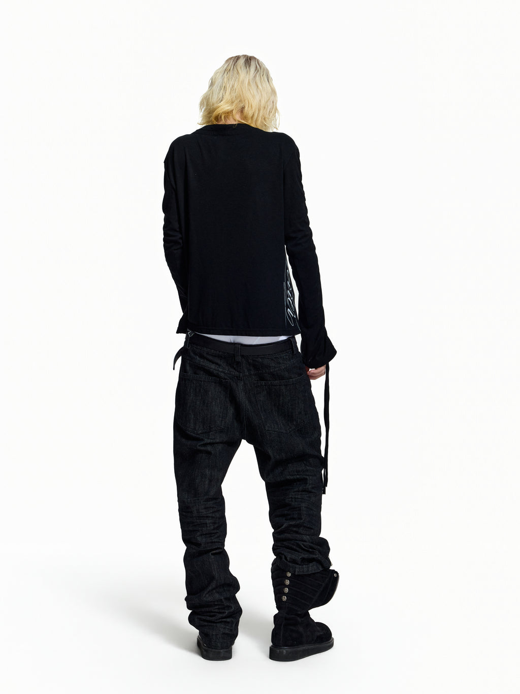 Flyerrer Dark‑Punk Gathered‑Ribbon Strap Printed Wool Base‑Layer Tee FR384