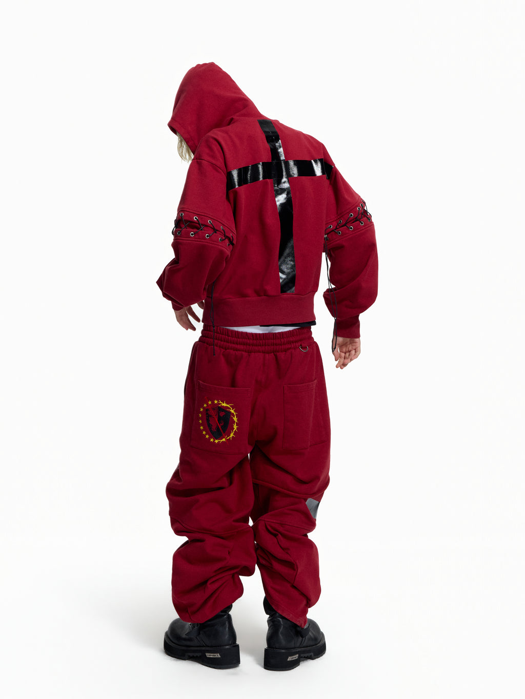 Flyerrer Punk Cropped Wax‑Cord Strap‑Sleeve Zip‑Up Hoodie  FR377