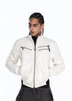 Flyerrer 25AW "Eye of Thorns" Short Leather Jacket with Black-White Contrast Embroidery FR303