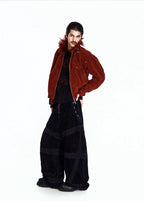 Flyerrer 25AW "Red Lips" American Vintage Distressed Denim Jacket w/ Patchwork Fur Collar FR314