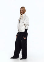 Flyerrer 25AW Niche Stiff Textured White Leather Jacket with Patchwork Fur Collar FR315