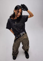 FLYERRER 24AW Original "Mutation" Series Irregular Ripped Patchwork Curved Leg Pants FR213