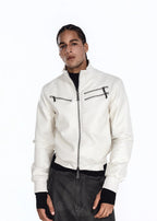Flyerrer 25AW "Eye of Thorns" Short Leather Jacket with Black-White Contrast Embroidery FR303