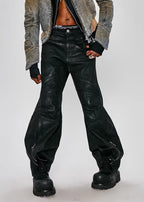 FLYERRER 25SS American Vintage Black Distressed Waxed Loose Curved Leg Jeans FR255
