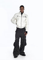 Flyerrer 25AW "Eye of Thorns" Short Leather Jacket with Black-White Contrast Embroidery FR303