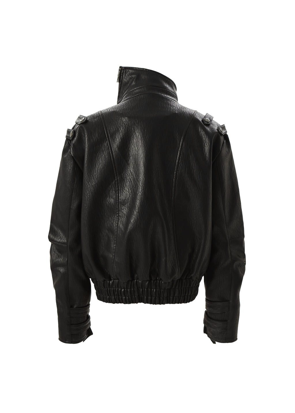 FLYERRER diagonal zipper stand up collar short leather jacket FR218