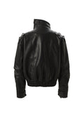 FLYERRER diagonal zipper stand up collar short leather jacket FR218