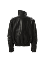 FLYERRER diagonal zipper stand up collar short leather jacket FR218