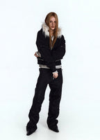 Flyerrer 25AW Asymmetric Distressed Short Hooded Cotton Jacket w/ Removable Fur Collar FR312