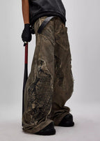 FLYERRER 24AW Original "Mutation" Series Irregular Ripped Patchwork Curved Leg Pants FR213