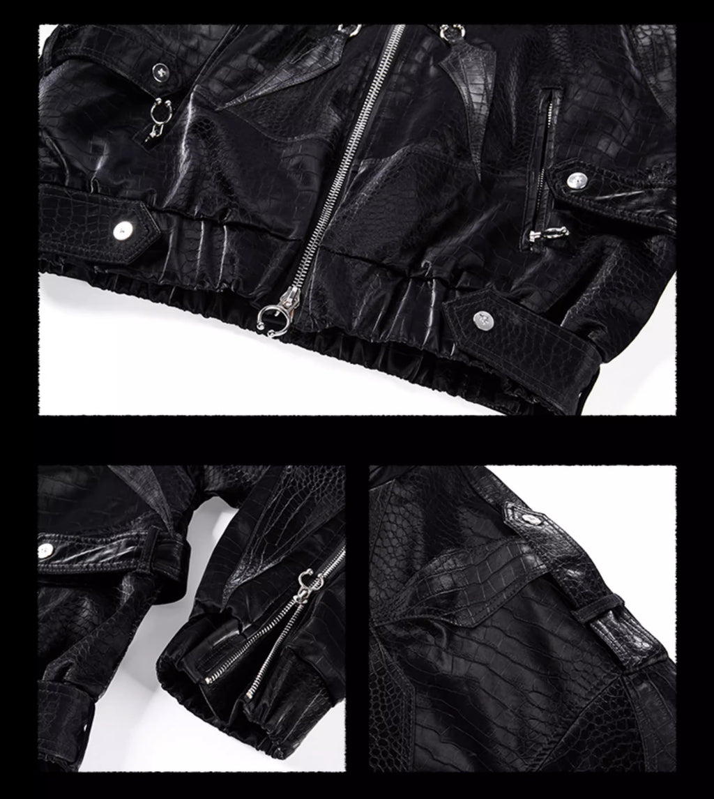 FLYERRER 23FW Black Crocodile Pattern Velvet Splicing Coat FR065