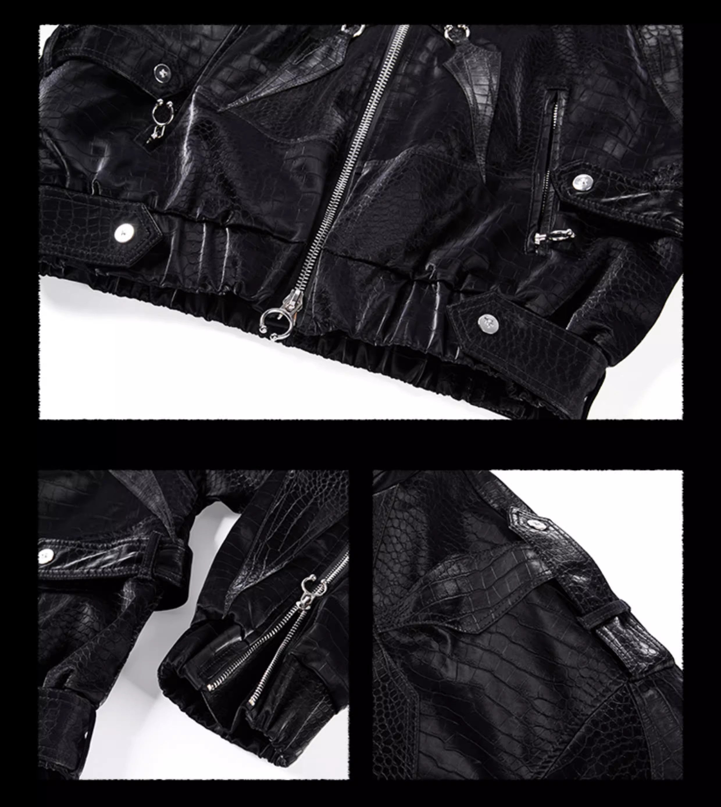 FLYERRER 23FW Black Crocodile Pattern Velvet Splicing Coat FR065