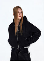 Flyerrer 25AW Asymmetric Distressed Short Hooded Cotton Jacket w/ Removable Fur Collar FR312