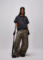 FLYERRER 24AW Original "Mutation" Series Irregular Ripped Patchwork Curved Leg Pants FR213