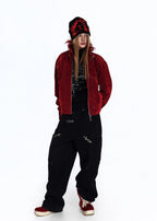 Flyerrer 25AW "Red Lips" American Vintage Distressed Denim Jacket w/ Patchwork Fur Collar FR314