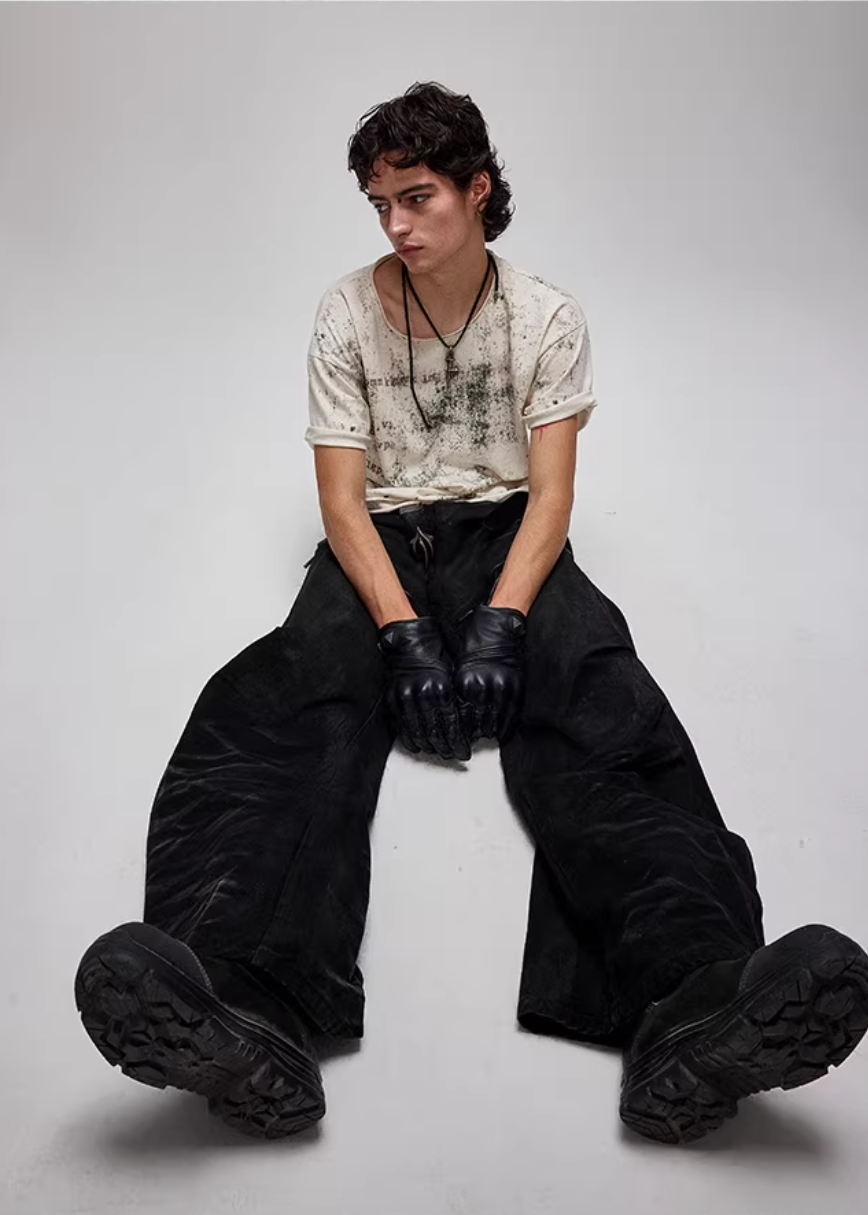 Flyerrer 25ss washed denim curved knife pants FR256