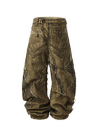 FLYERRER 24AW Original "Mutation" Series Irregular Ripped Patchwork Curved Leg Pants FR213