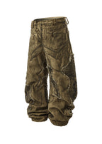 FLYERRER 24AW Original "Mutation" Series Irregular Ripped Patchwork Curved Leg Pants FR213