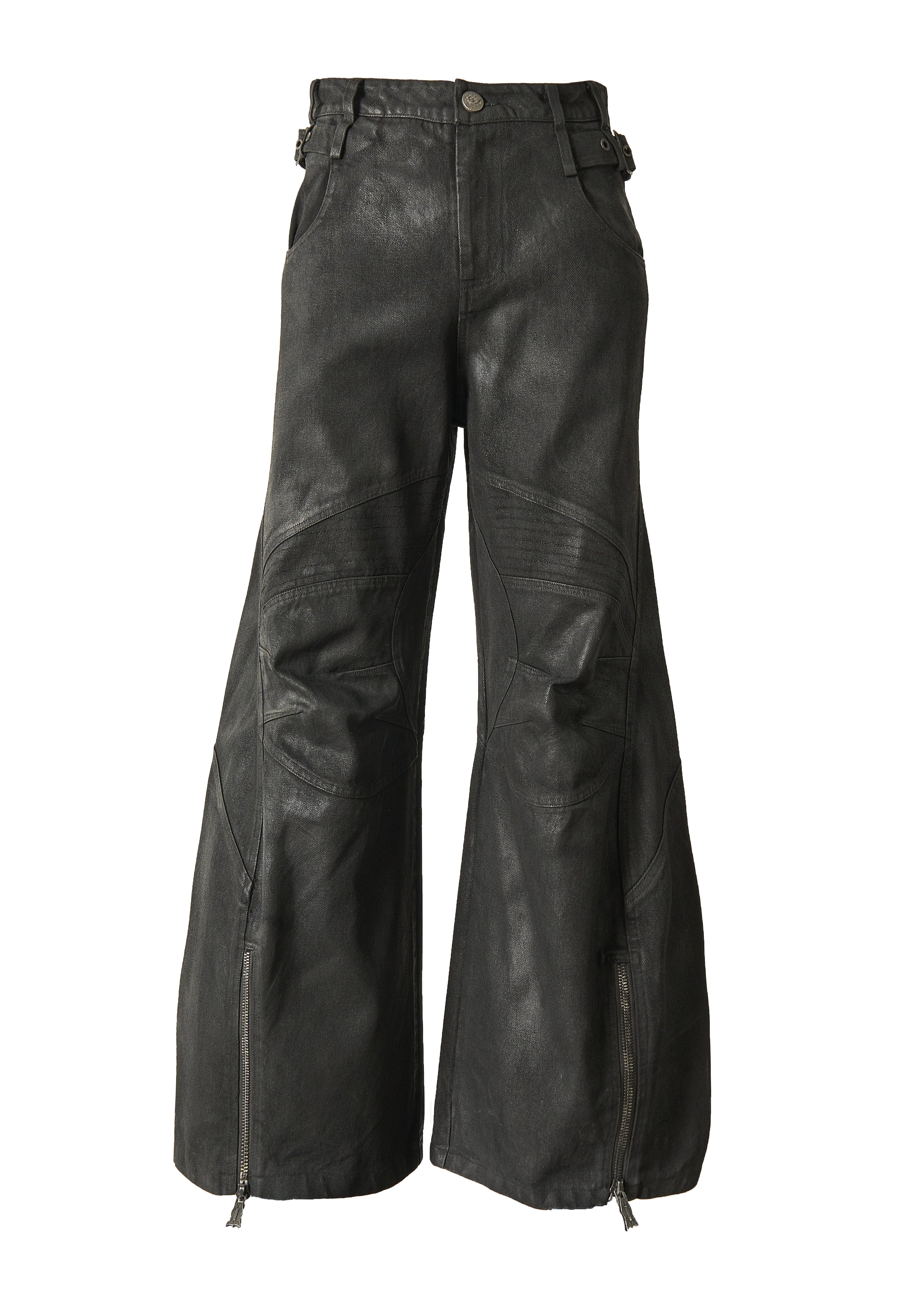 FLYERRER 25SS American Vintage Black Distressed Waxed Loose Curved Leg Jeans FR255
